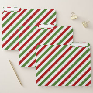 Red, White & Green Striped Pattern File Folders