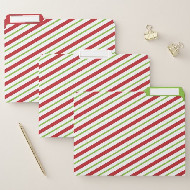 Red White Green Striped Pattern Holiday Christmas File Folder (Set)