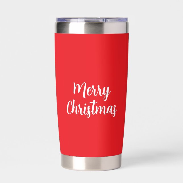 Red White Green Trendy Typography Merry Christmas Insulated Tumbler (Front)