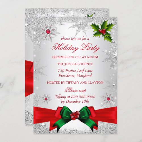Red White Green Winter Wonderland Holiday Party Invitation