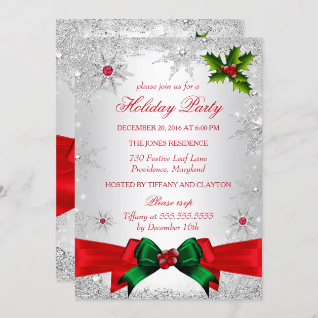 Red White Green Winter Wonderland Holiday Party Invitation | Zazzle