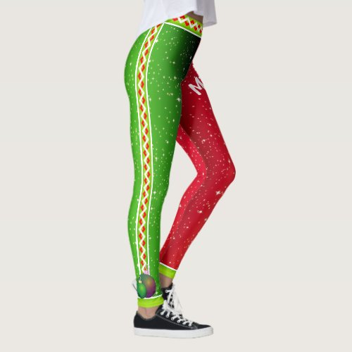 Red White Green  YOUR Name  Two Tone Christmas Leggings