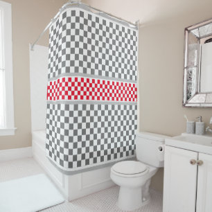 Red White Grey Checkered Shower Curtain