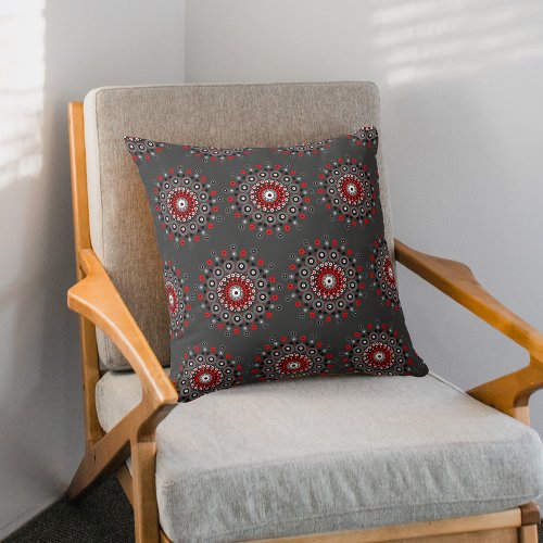 Red White Grey Circles Pattern Throw Pillow