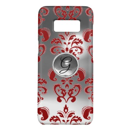 RED WHITE GREY DAMASK GEMSTONE MONOGRAM Floral Case-Mate Samsung Galaxy S8 Case