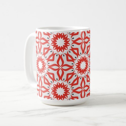 Red White Grey Ethnic Boho Chic Mosaic Geometric Coffee Mug