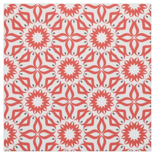Red White Grey Ethnic Boho Chic Mosaic Geometric Fabric