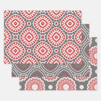 Red White Grey Ethnic Mosaic Geometric Patterns
