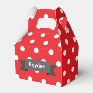Red White Grey Polka Dot Custom Name Favor Boxes