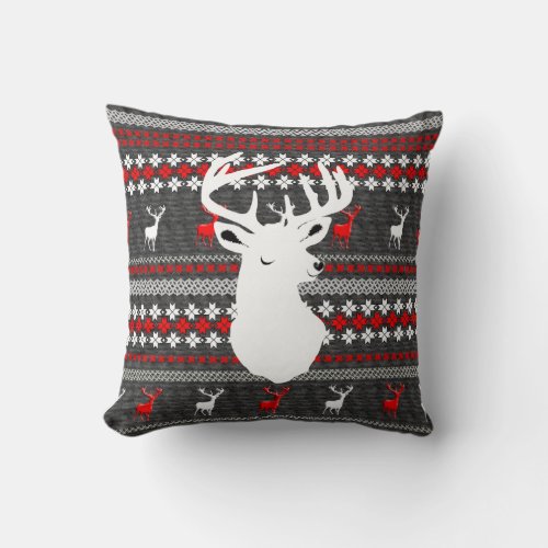 Red White Grey Stag Deer Trendy Modern Pillows