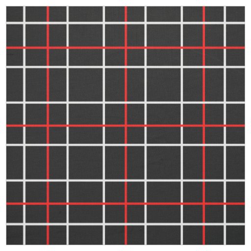 Red White Grid Lines Black Plaid Design  Fabric