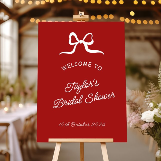 Red & White Hand Drawn Bow Bridal Shower Welcome Foam Board (Creator Uploaded)
