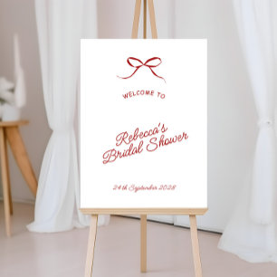 Red & White Hand Drawn Bow Bridal Shower Welcome Foam Board