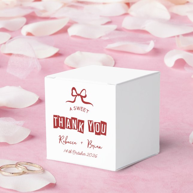 Red & White Hand Drawn Bow Sketch Wedding Favor Boxes (Wedding)