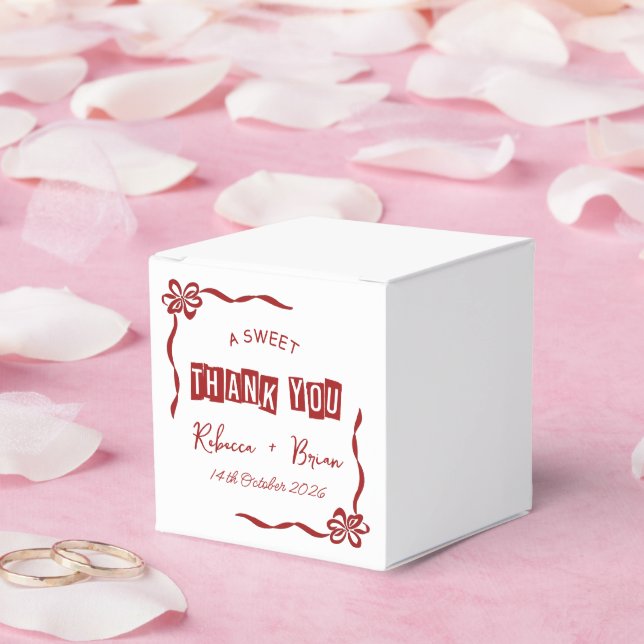 Red & White Hand Drawn Bow Sketch Wedding Favor Boxes (Wedding)