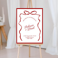 Red & White Hand Drawn Bow Wedding Welcome Sign