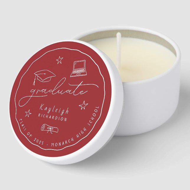 Red White Hand Drawn Scribble Graduation Mini Candle Favors (Corner)