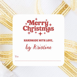 Red white handmade by Christmas gift wrapping Square Sticker