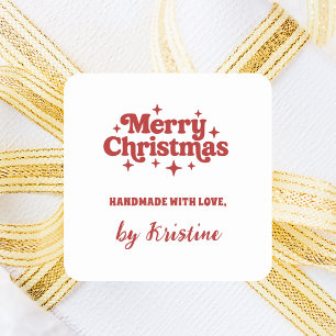 Red white handmade by Christmas gift wrapping Square Sticker