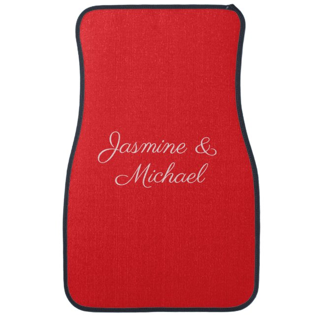 Red & White Handwriting Couple Names Wedding Car Floor Mat (Front)