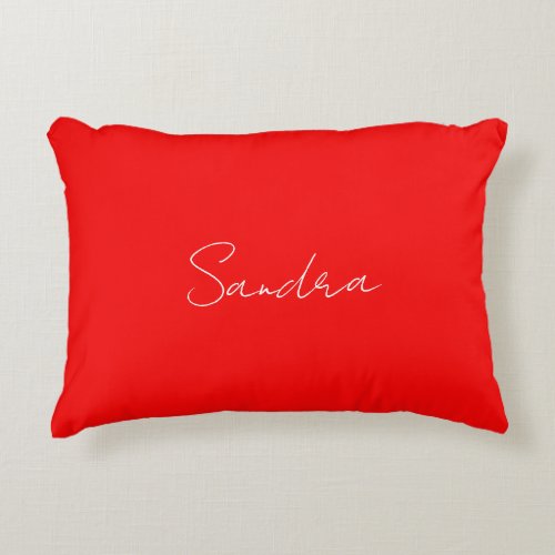 Red White Handwritten Minimalist Your Name Accent Pillow