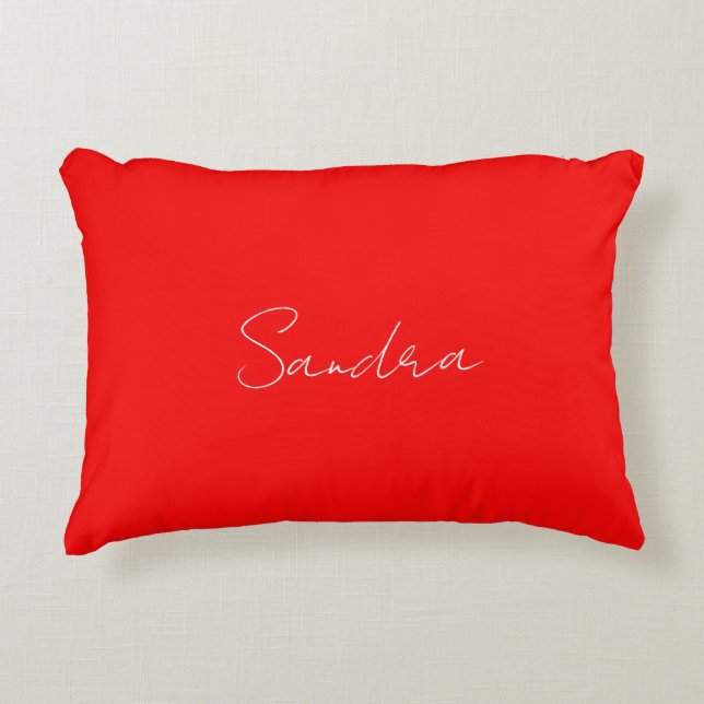 Red White Handwritten Minimalist Your Name Accent Pillow (Front)