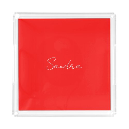 Red White Handwritten Minimalist Your Name Acrylic Tray