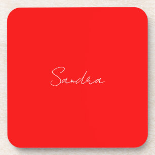 Red White Handwritten Minimalist Your Name Beverage Coaster
