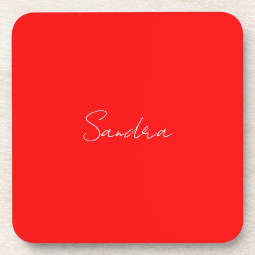 Red White Handwritten Minimalist Your Name Beverage Coaster