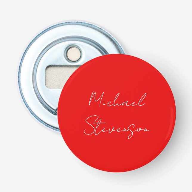 Red White Handwritten Minimalist Your Name Bottle Opener (Front)