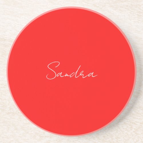 Red White Handwritten Minimalist Your Name Coaster