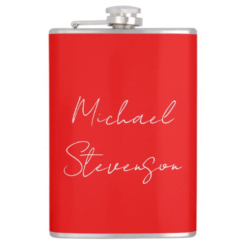 Red White Handwritten Minimalist Your Name Flask