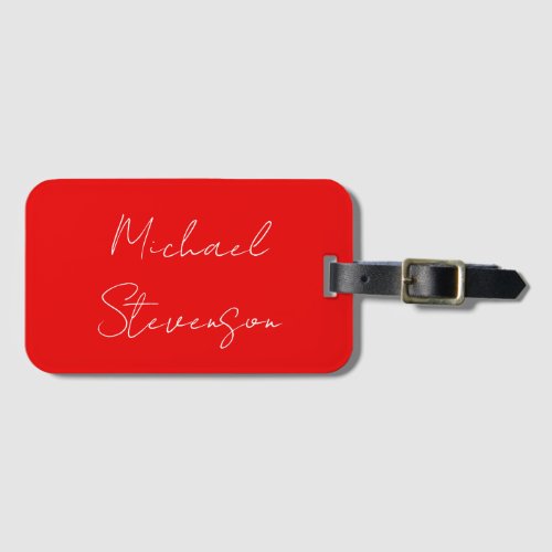 Red White Handwritten Minimalist Your Name Luggage Tag