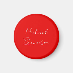 Red White Handwritten Minimalist Your Name Magnet