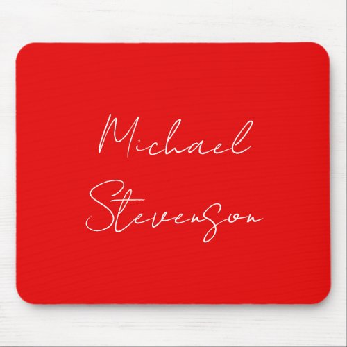 Red White Handwritten Minimalist Your Name Mouse Pad