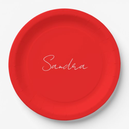 Red White Handwritten Minimalist Your Name Paper Plates