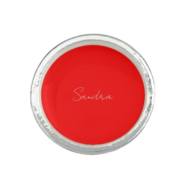 Red White Handwritten Minimalist Your Name Ring (Front)