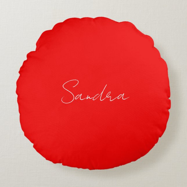 Red White Handwritten Minimalist Your Name Round Pillow (Front)