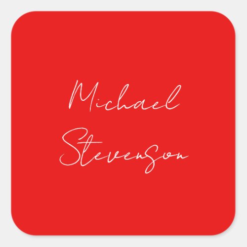 Red White Handwritten Minimalist Your Name Square Sticker