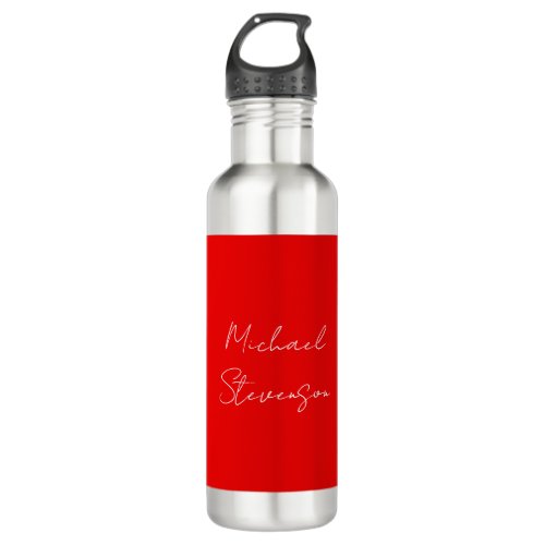 Red White Handwritten Minimalist Your Name Stainless Steel Water Bottle