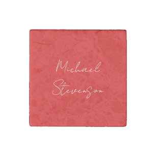Red White Handwritten Minimalist Your Name Stone Magnet