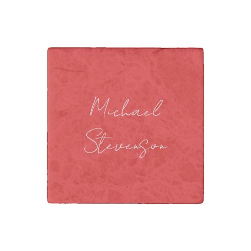 Red White Handwritten Minimalist Your Name Stone Magnet