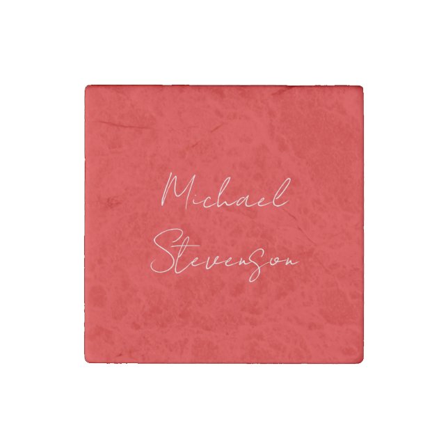 Red White Handwritten Minimalist Your Name Stone Magnet (Front)