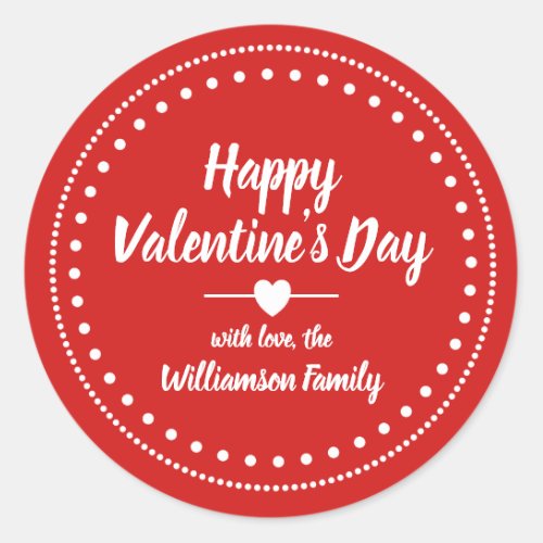 Red  White Happy Valentines Day Personalized Classic Round Sticker