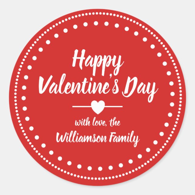 Red & White Happy Valentine's Day Personalized Classic Round Sticker (Front)