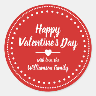 Red & White Happy Valentine's Day Personalized Classic Round Sticker