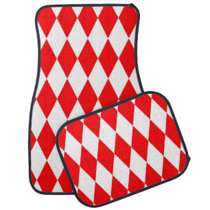 Red White Harlequin Diamonds Checkers Design Car Floor Mat