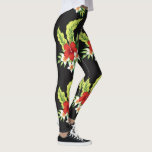 Red & White Hawaiian Hibiscus Pattern Leggings<br><div class="desc">Red and white tropical Hawaiian hibiscus flowers design in a seamless pattern on black changeable background color.</div>