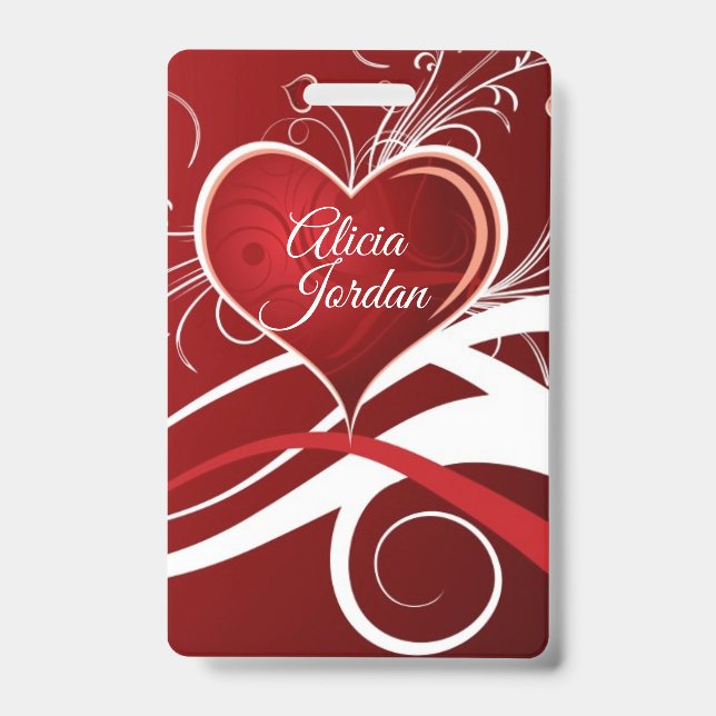 Red White Heart And Swirls Badge (Front)