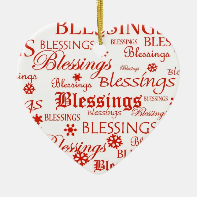 Red & White Heart Blessings Christmas Ornament (Front)
